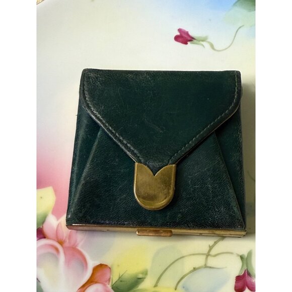 Vintage 40's Dorset 5th Ave Green Leather Compact Coin Purse - Picture 4 of 15